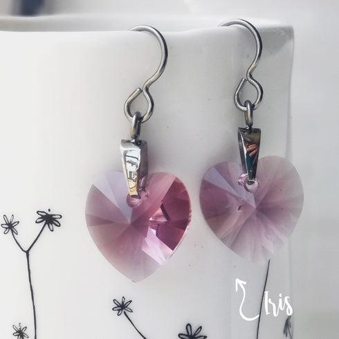 Iris Pink Crystal Titanium Drop Earrings